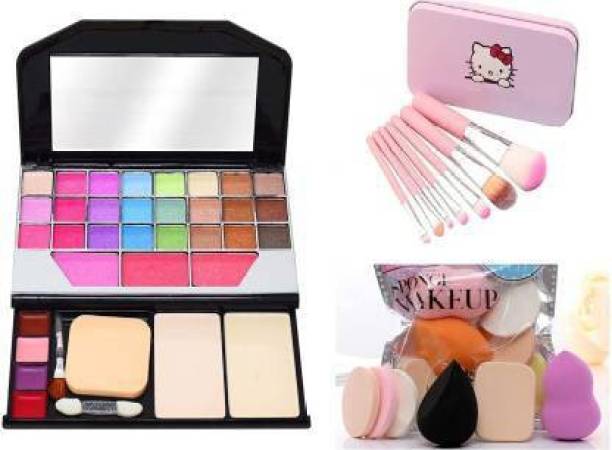 swenky Makeup Kit for Girls + Premium Makeup Brushes + Insta Beauty Makeup Sponges (Pink Brush + (3 Items in the set)