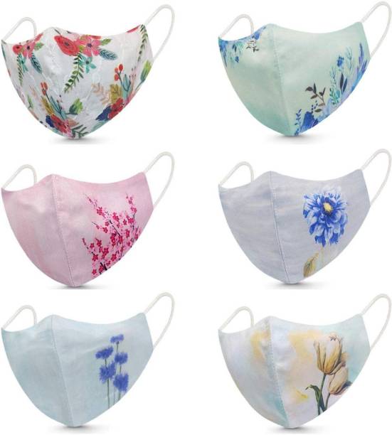 JIGSHTIAL (Pack of 6 )Cotton Face Mask 3D Printed Floral Design Adjustable Washable Reusable Anti pollution Anti-Bacterial Face Mask, Mask fo Women Designer Mask Printed Mask Cotton Mask For Women Flower Design Stylish Mask Pack Of 6 Cotton mask Combo Pack Floral Digital printed Face mask Cotton Reusable, Washable Cloth Mask With Melt Blown Fabric Layer