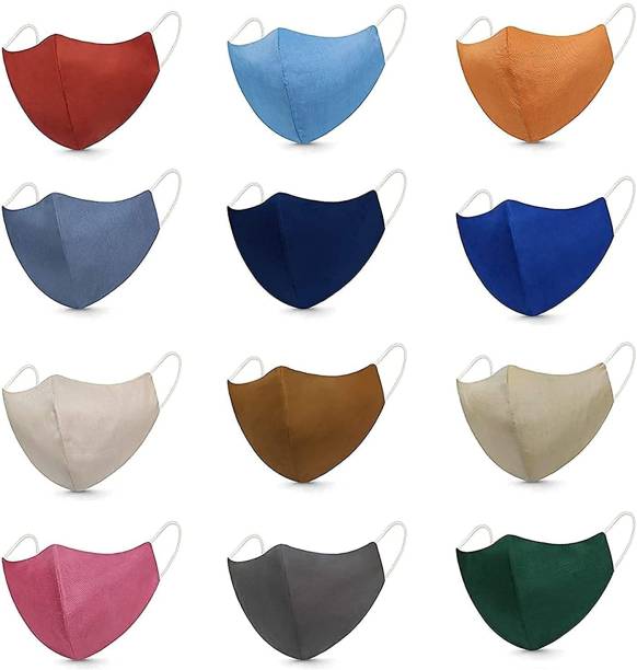 Coozico Unisex Pure Cotton Mask DesignerProtective Fashionable Cloth Mask Face Mask (Reusable & Washable) For Men , women , kids (Printed Multicolour) with Pure Cotton Cloth Mask Washable, Reusable, Water Resistant Cloth Mask With Melt Blown Fabric Layer (Multicolor, Free Size, Pack of 12) Plain cotton mask Cloth Mask With Melt Blown Fabric Layer