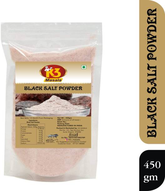 K3 Masala Premium Qulaity Black Salt Powder (kala Namak) 450gm (Pack of 1) Black Salt