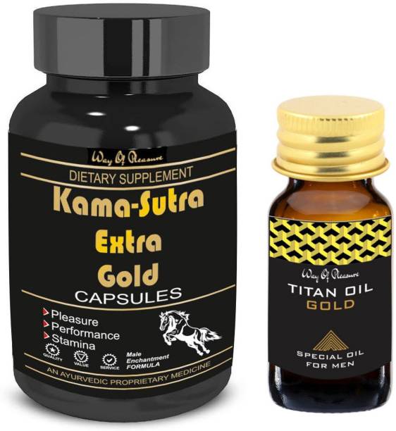 Way Of Pleasure Kama-Sutra Extra Gold 30 Capsules With Titan Gold Oil 100% Ayurvedic Stamina Booster 15 ML
