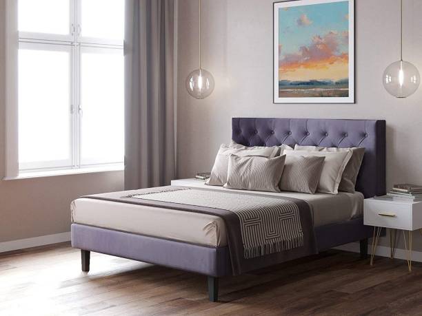 DecorNation DecorNation Engineered Wood Magnus Upholstered Platform King Size Box Spring Suede Modern Bed for Bedroom, Home Furniture (Grey, Fitting Mattress Size: 72x78x6 Inches) Engineered Wood King Bed