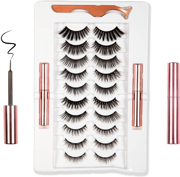 LOVELASH 10 Pairs Magnetic False Eyelash with 2 Waterproof Magnetic Eyeliner Kit, India's First 8D Faux Mink Eye lashes, Natural & Long Lasting Reusable Lashes, Free Applicator, No Glue needed.