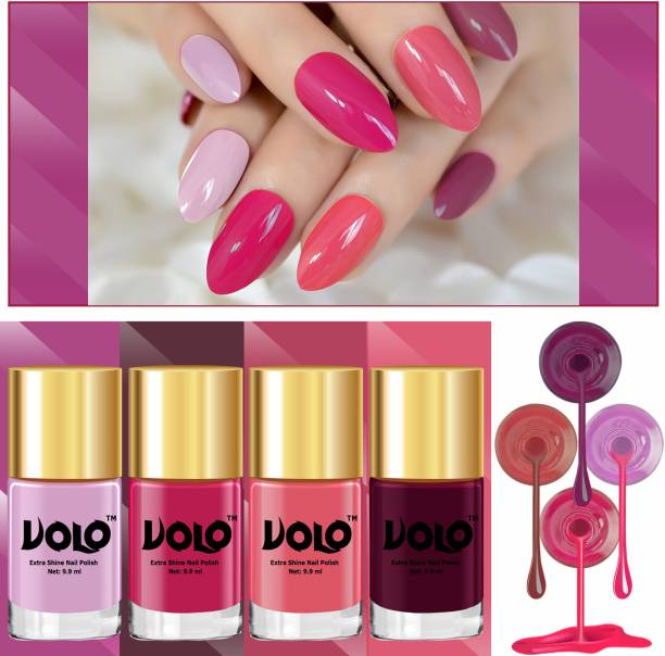 Volo Shine Expert Nail Polish High Gloss Long Lasting 9.9ml each (Set-03) Passion Pink, Pink Mania, Wine, Light Purple