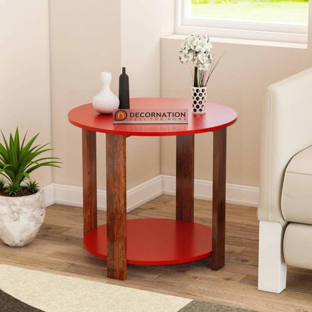 DecorNation Juno Modern Round Side Table, MDF End Table with Storage Shelf for Living Room, Bedroom, Office Furniture - Red Engineered Wood Side Table