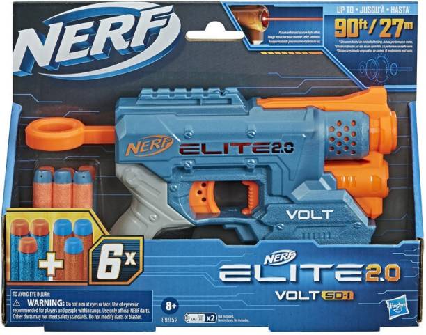 Nerf Elite 2.0 Volt SD-1 Blaster ,6 Official Darts, Light Beam Targeting, 2-Dart Storage, 2 Tactical Rails to Customize for Battle Guns & Darts