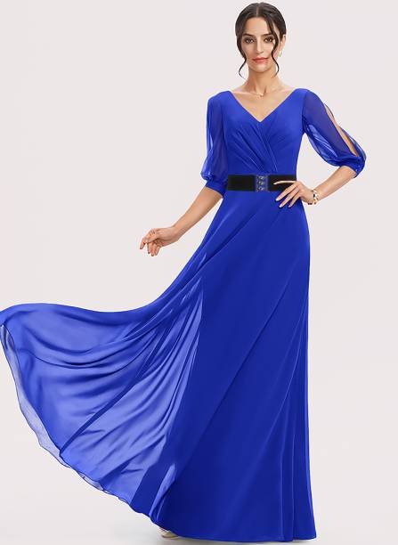 input image: an image of a woman wearing a blue dress