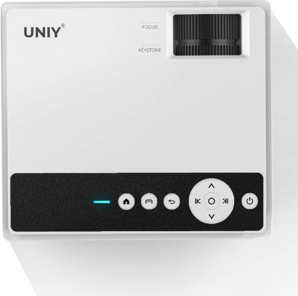 UNIY Smart Android Projector 6.0, 1GB ram with Built-in Netflix, YouTube, Prime Video Play WiFi Bluetooth Projector, Native 720p Full HD Supported, Stereo Sound, 4D±45° Correction, Outdoor Projector connect with VGA /AV / HDMI /SD /USB (3000 lm) Portable Projector
