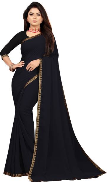 Solid/Plain Daily Wear Georgette, Art Silk Saree Price in India