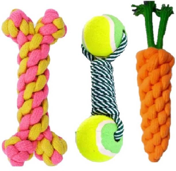 JAPIN Combo of 3 Durable Pet Teeth Cleaning Cotton Chew Toy For Dog & Cat Cotton Chew Toy For Dog & Cat