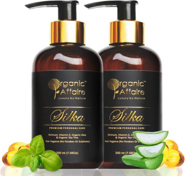 Organic Affaire Pack of 2 All Hair- Natural Shampoo (Silka) Ocimum, Tea Tree & Aloe Vera, 400ml (13.52 Oz)