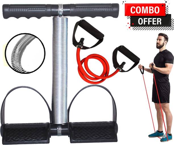 AJRO DEAL Fitness Combo Single Spring Tummy Trimmer With Single Toning Tube (Grey)-1 Ab Exerciser