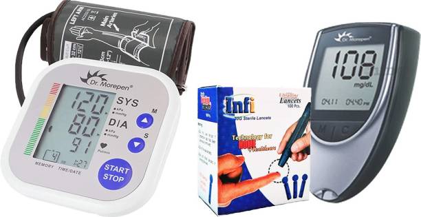 Dr. Morepen Healthcare Combo OF Dr Morepen Bp02 , Glucometer And Infi Lancets Pack Only Bp02 Bp Monitor