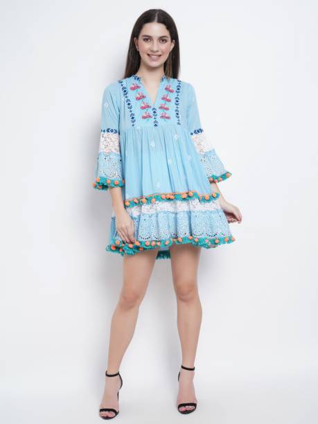 Women A-line Light Blue Dress Price in India