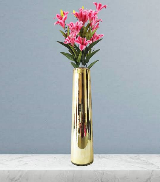 AGAMI Premium Look Minar Shape Decorative Golden Reflective Vase for Home Decor, Center Table, Bedroom, Side Corners, Living Room Decoration, Glass Pot for Flowers and Plants Glass Vase