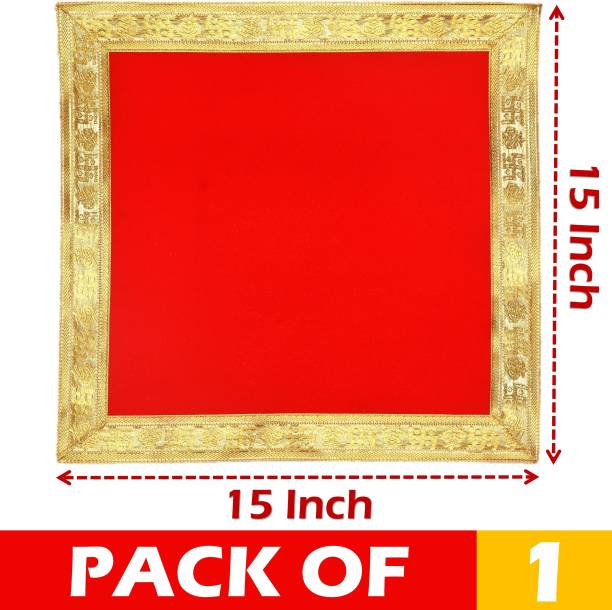 Bhakti Lehar ( Size: 15 x 15 Inch ) Premium Red Velvet Pooja Aasan Cloth / Chowki Aasan Kapda / Red Puja Cloth for Home Mandir, Temple, God and Goddess Assan ( 1 Piece ) Altar Cloth