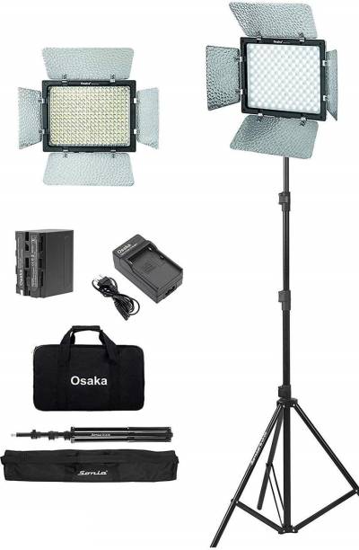Osaka Bi-Color Dimmable LED Video Light OS 528 Slim for DSLR Video Cameras YouTube Video Shooting with 1Pc Combo kit: Battery 8000mAH; Fast Charger; Light Stand; Umbrella Adapter; LED Bag; Stand Bag. 2450 lx Camera LED Light