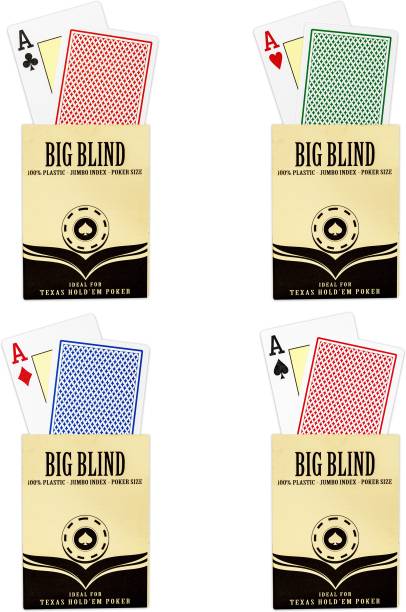 Big Blind 100% Plastic Playing Cards, Poker Size, Jumbo Index, 4 Decks of Cards