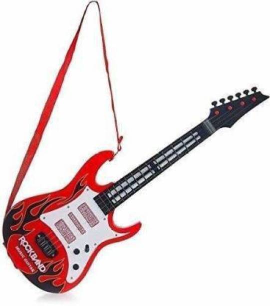 Kmc kidoz Music Toy Guitar Red and Black Battery Operated Lights Rock Band for Kids | Musical Instrument Boys | Learning with Full Decorate Coolers Smooth Finish (Musical Guitar)