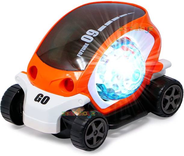 Toyporium 360 Degree Rotation Future car for Kids Rotating Stunt car Bump and go Toy with 4d Lights, Dancing Toy, Battery Operated Toy for Boys and Girls Multicolor