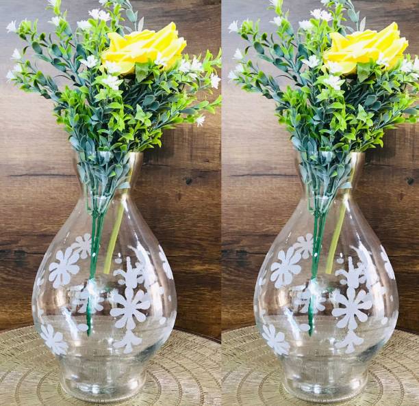 Namisha Oval Glass Vase | For Money Plant, Lucky Bamboo Sticks | Elegant Frosted Vase | Flower Pot | Set of 2 vases | 24X15 Cm Clear Glass Vase