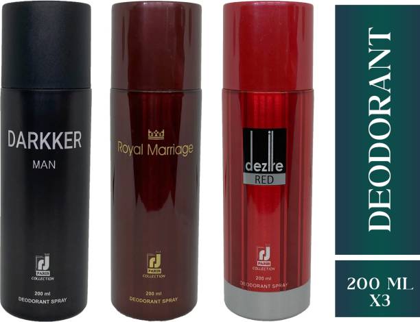 R J PARIS DARKKER MAN + ROYAL MARRIAGE + DEZIRE RED Combo Pack Deodorant Spray  -  For Men & Women