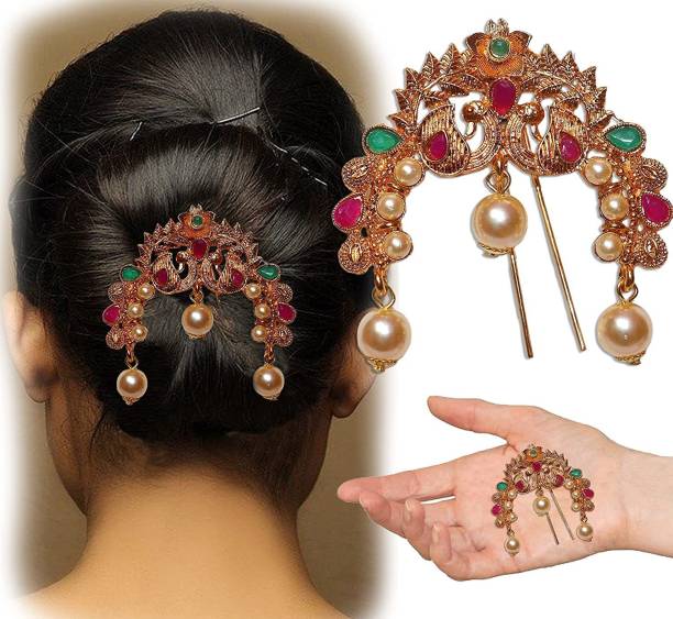 Krenoz Southern Aambada Juda/Pin Hair Brooch for Women Hair Jewelry Indian Hair pin Hair Decoration, Hair Brooch with Hook Wedding Bridal Hair Accessories for Girls and Women (AambadaPin-1) Hair Accessory Set