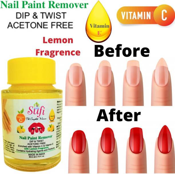 SUFI THE COMPLETE WOMAN No parabens. No sulphates. Dip & Twist Instant Nail Paint Remover with LEMON Fragrance: -: - Acetone Free, Enriched with Vitamin C or Vitamin E.