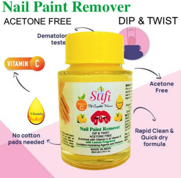 SUFI THE COMPLETE WOMAN PREMIUM QUALITY Dip & Twist Instant Nail Paint Remover with LEMON Fragrance: - Acetone Free, Enriched with Vitamin C or Vitamin E.( 1 UNIT)