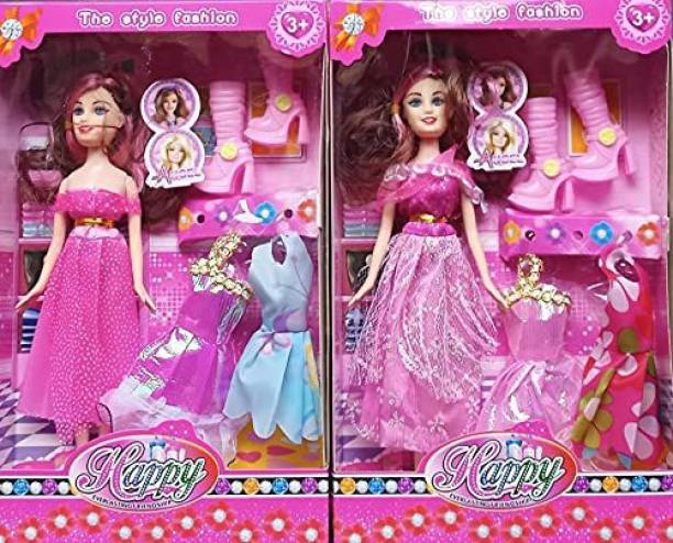 Concept Racing Modern Fashion Doll Set with Accessories Playset Dolls for Girls, Dolls Set for Kids Girls (Pink, Set of 2)