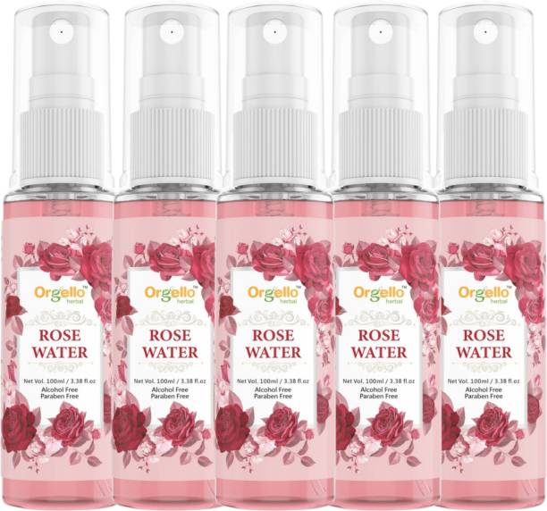 orgello Herbal Rose Water Spray - Gulab Jal Toner Spray (5 x 100 ml) Pack of 5 items 500 ml for men women oily normal skin I SLS Parabens Free Men & Women