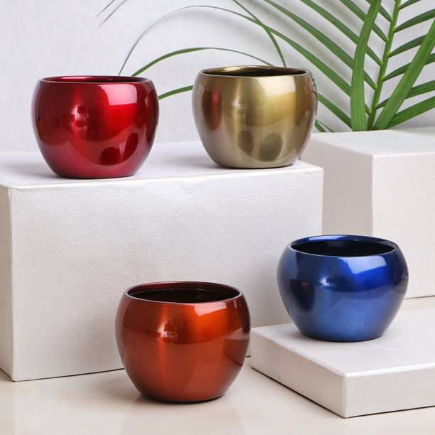 Floweraura Decorative Set Of 4 Solid Color Metal Indoor Pot Vase For Living Room, Table Decor, Office/Home Decoration (8cm X 8cm) Iron Vase