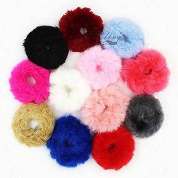 NANDANA COLLECTIONS Pack of 12 Soft Fluffy Fur Elastic Multicolor Hair Rubber Bands For Kids Girls Women Hair Band (Multicolor) Rubber Band