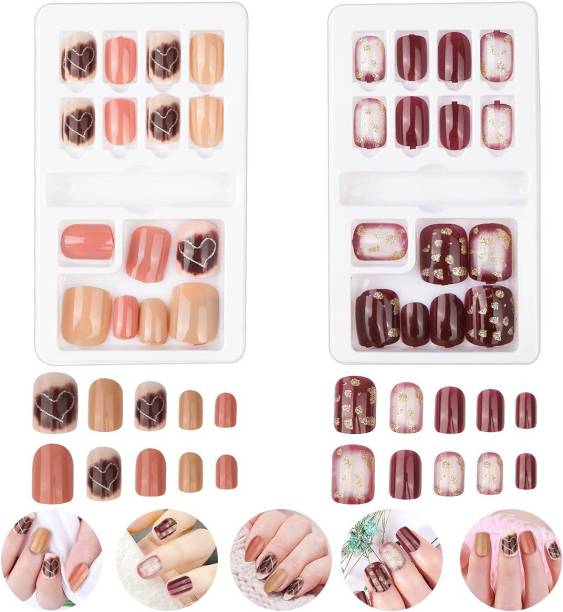 SHAFIRE Fake Nails Set,Lovely Acrylic Nails,Portable Artificial Nails Set,Readymade Nails for Women Multicolor