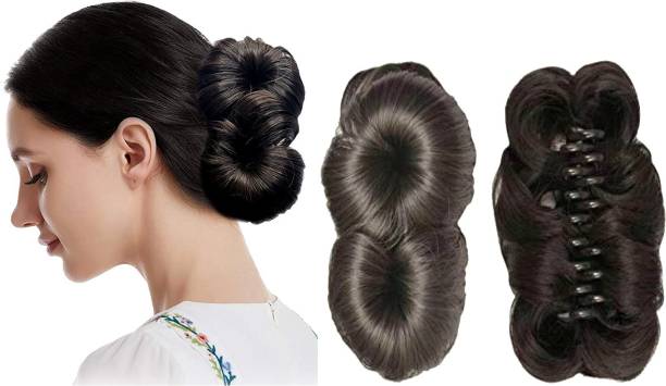 HALO NATION Hair Bun Clutcher with 4 hair flower - Small Hair Bun Clutcher For Women and Girls, Artificial Bun Juda with Clutcher for DIY Hairstyles, Hairstyling Tool and Accessory - Dark brown Hair Claw