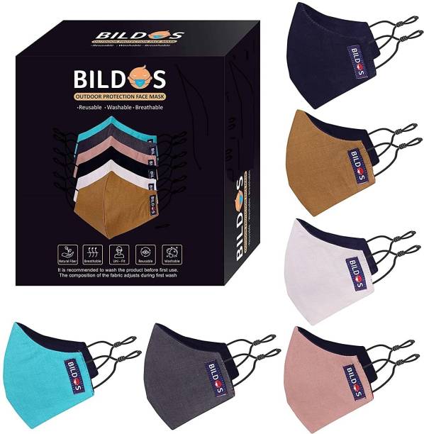 BILDOS 3 Layer Pure Cotton Cloth Mask 6 Pcs Super Breathable Cloth Mask with SMMS Filter Layer Reusable Cloth Mask With Melt Blown Fabric Layer