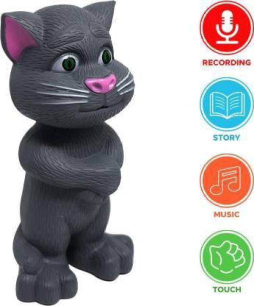 migwow Talking Tom Cat with Recording, Music, Story and Touch Functionality, Voice, Stories and Songs Toy for Kids. (Grey)