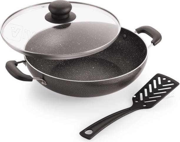 iVBOX Spatter-GL 24cm Induction-Bottom Non-Stick with Glass Lid Kadhai 24 cm diameter with Lid 2 L capacity