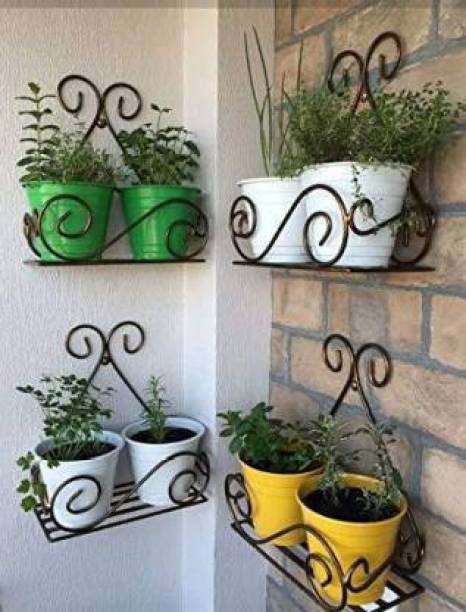 VANIYA CRAFTS Wrought Iron Wall Hanging Flower Pot Stand Plant Sand for Home Living Drawing Room Indoor Outdoor Balcony Terrace ( Set of 4 , 27x27x14 cm ) Plant Container Set