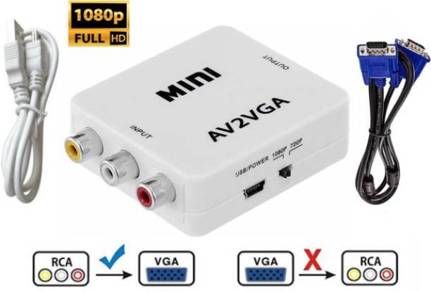 Technobyte Mini Full HD 1080P AV to VGA Video Audio Converter Box with 1 Power Supply Cable & 1 VGA Cable I RCA CVBS to VGA Video Converter I Connect your Set-Top Box/DVD/VCD/Webcam to VGA interface Display Device I No Driver/No Software Required I Easy to Connect I Plug & Play with high performance I Media Streaming Device