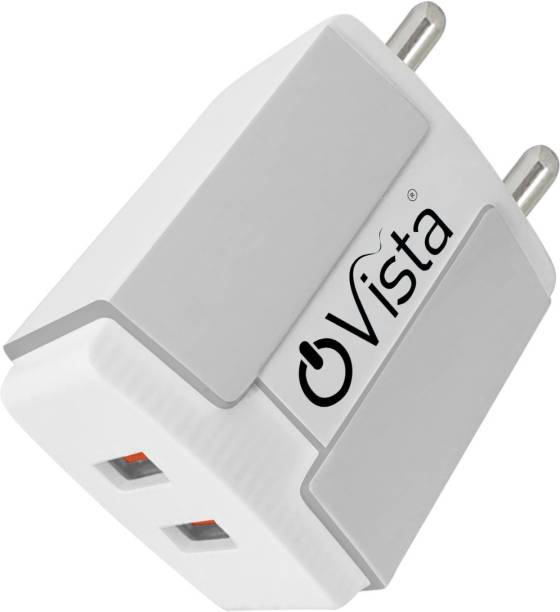 Ovista Dual Port USB Wall Charger Adapter with 2.4 Amp Power Supply for All Android and iOS Devices (with One Meter One Piece Android Data Cable Included 2.4 A Multi port Mobile Charger with Detachable Cable 2.4 A Multiport Mobile Charger with Detachable Cable