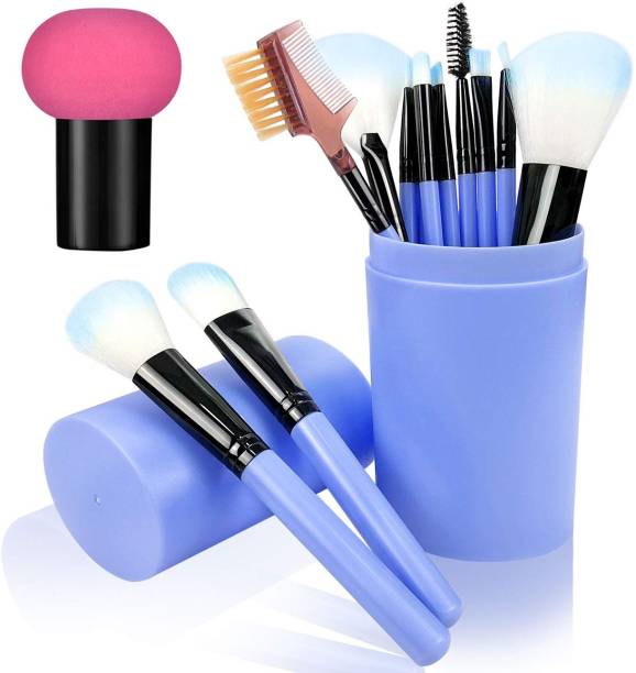 Bella Ciao Professional Series Eyeshadow Brush Foundation Lips Eyebrows Face Cosmetic Makeup Brush Set With Storage Barrel With Elastic Soft Mushroom Beauty Blender Sponge Puff