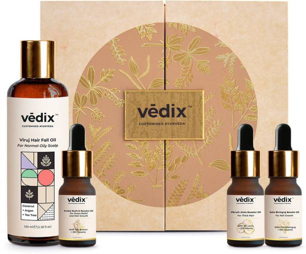 Vedix Customized Ayurvedic Hair Fall Oil Combo with 3 Booster Oils | Viruj Anti Hairfall Oil For Normal - Oily Scalp - With Amla, Brahmi & Bhringraj Booster Oils
