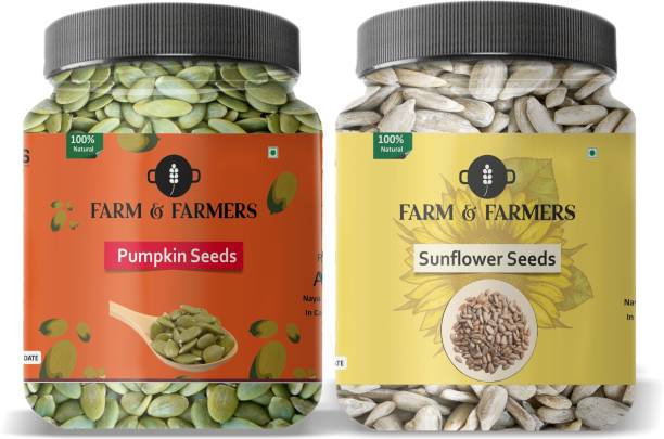 FARMS & FARMERS Pumpkin Seeds & Sunflower Seeds Combo for Healthy heart, Restful sleep, Boosted energy and Weight Management- 100GM Each