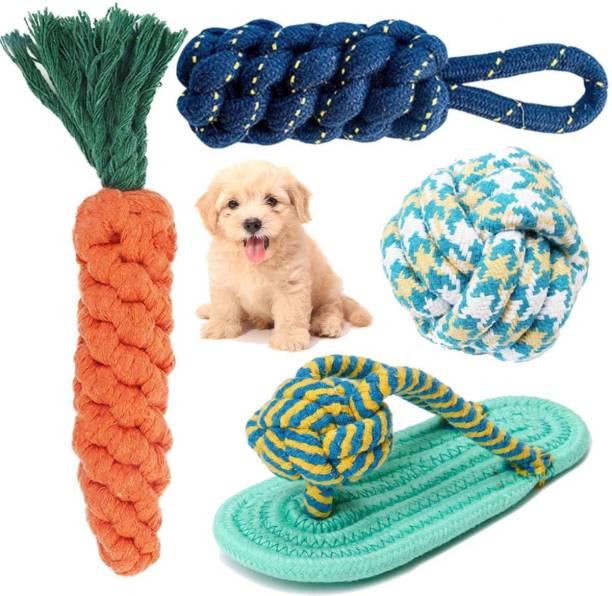 YOUHAVEDEAL Toys for Puppies + Chewable Rope Teething Playing Toys + Interactive Toys + Rope Toy + Chew Rope Sleeper Toys + Carrot Rope Toys + Aggressive Puppies Toys 4 in 1 Combo Pack Toys Cotton Chew Toy, Ball, Training Aid For Dog