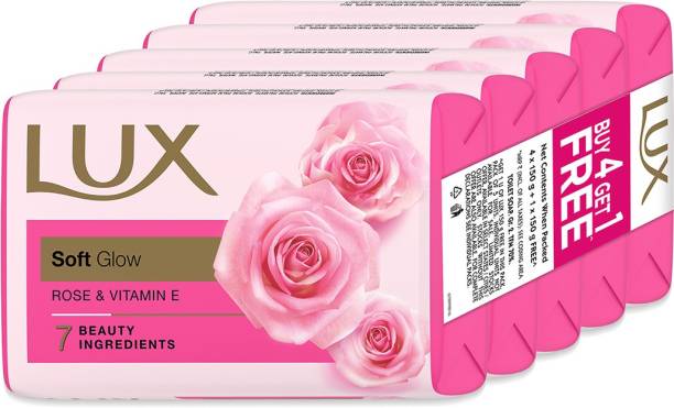 LUX Soft Glow Buy 4 Get 1 Free Offer Rose & Vitamin E Bathing Soap For Glowing Skin Beauty Soaps