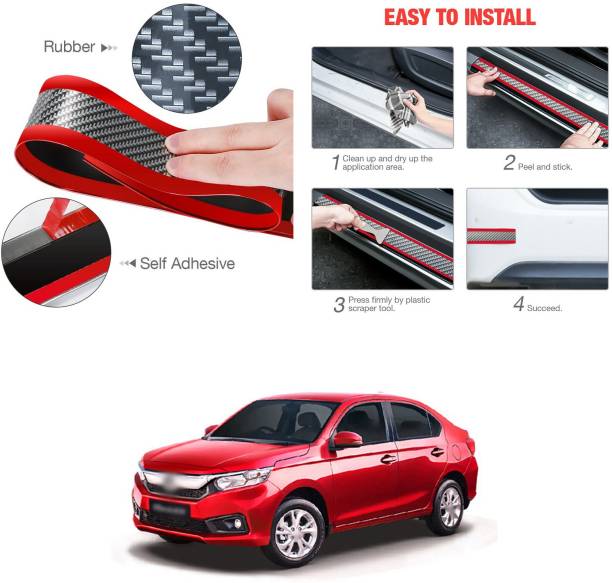 PECUNIA Carbon Fiber Wrap Film Individualized Car Door Sill Protector Self-Adhesive Car Bumper Protector,Waterproof Auto Door Entry Guard Sticker,Anti-Collision Strip Rubber Scratch Protection Strip,Red P32 Car Spoiler