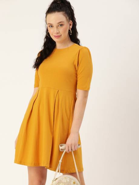 Dressberry Women Fit and Flare Yellow Dress
