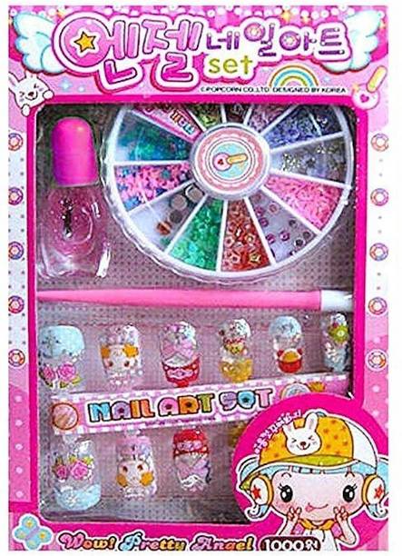 Ambivert Nail Art Kit with 14 Artificial Nails with Tools and Glitters Home Salon Birthday Gift for Girls Little Girls, Kids (Random Cute Nail…