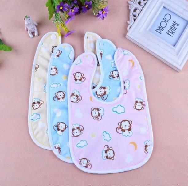 Baby Desire Waterproof Newborn Baby Bibs in Cotton Baby Apron for 0-9 Months - Set of 3 Pieces (Print May Vary)